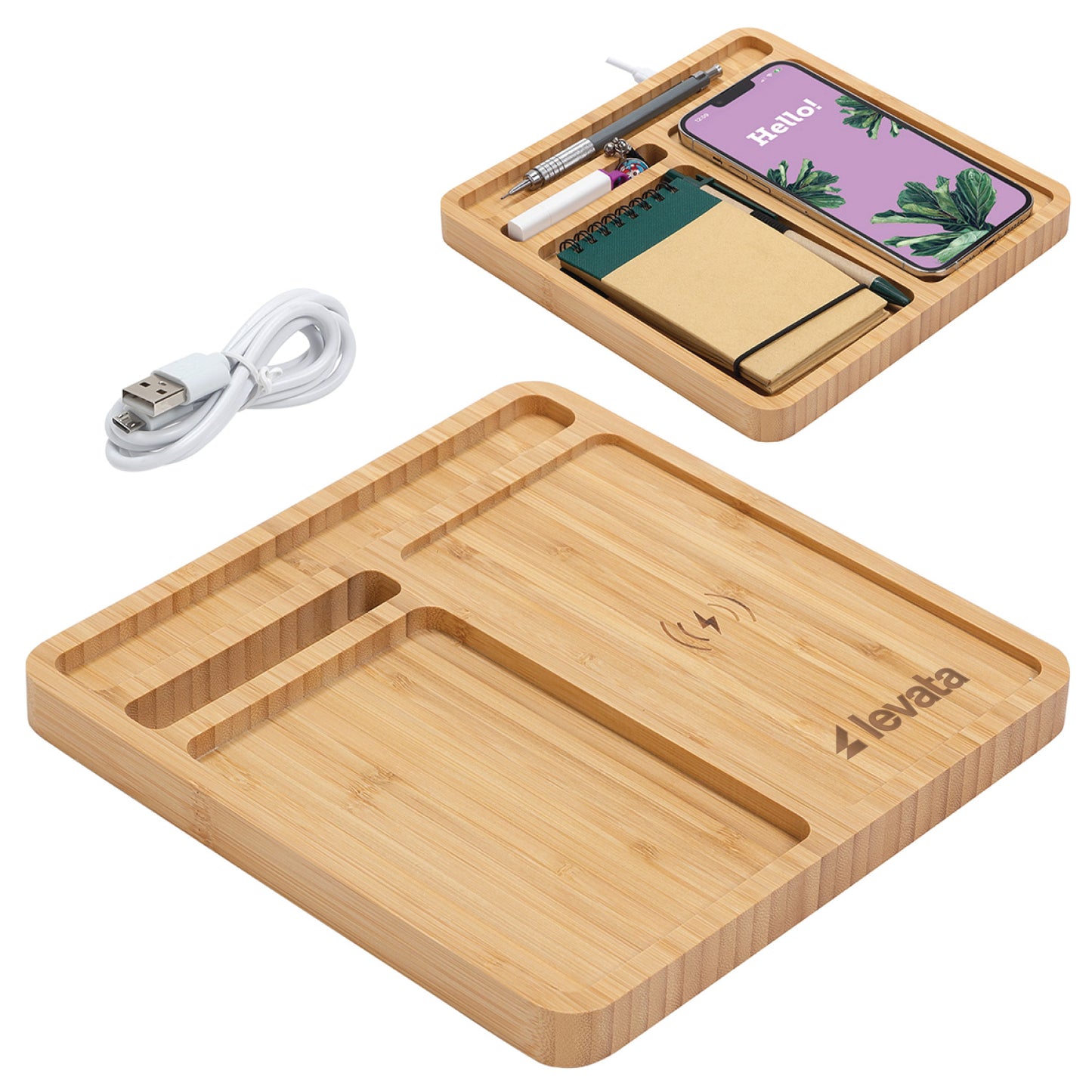 Bamboo Desk Organizer w/ 5W Wireless Charger